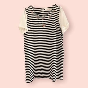Dress with POCKETS❗️Striped Tee Dress with Beaded Neckline